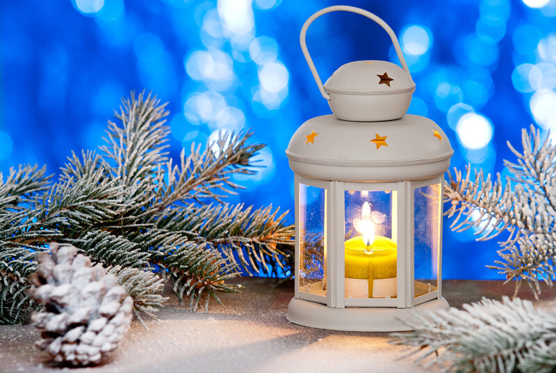 White Lantern with Candle — Blue