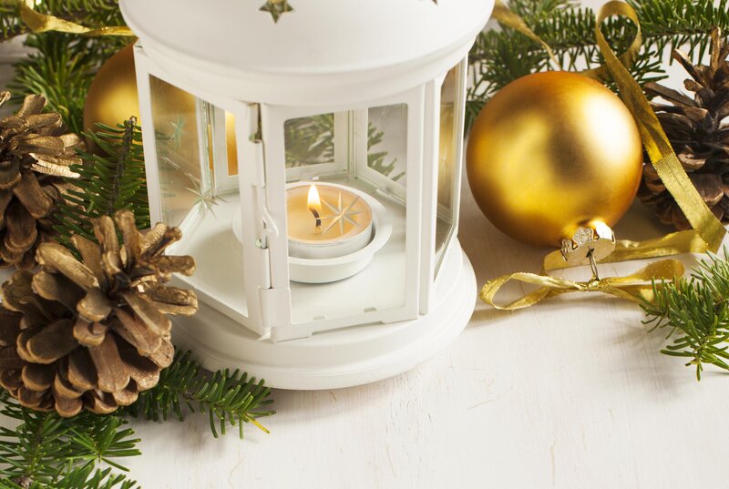 White Lantern with Candle — Festive