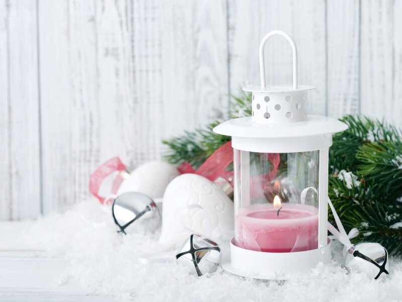 White Lantern with Candle — Festive, Winter, Photograph