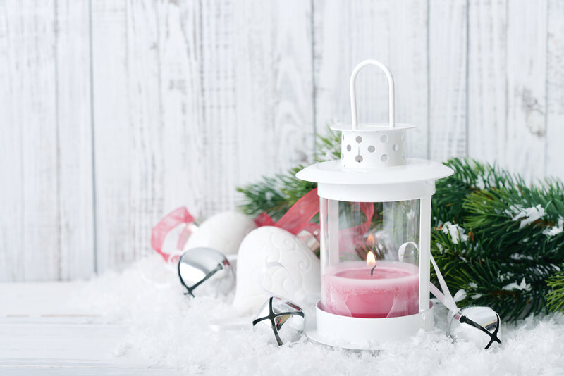 White Lantern with Candle — Festive, Winter