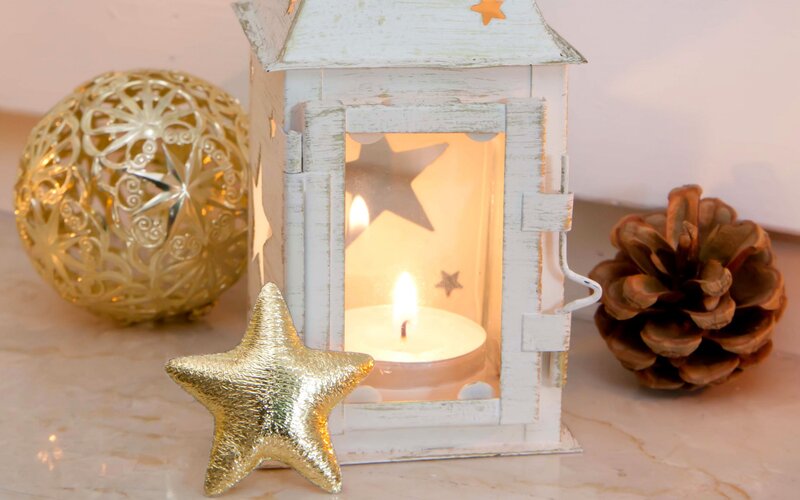 White Lantern with Candle