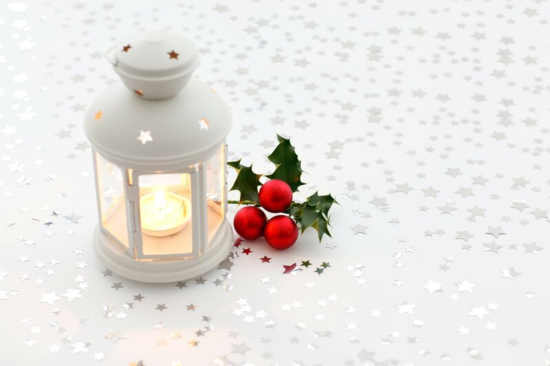 White Lantern with Holly — Festive, Winter