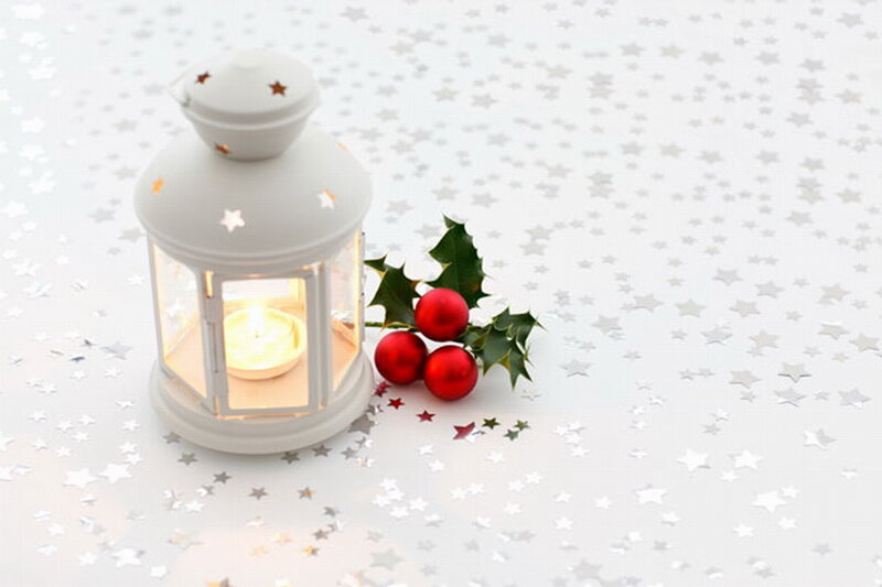 White Lantern with Holly