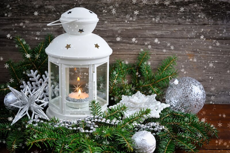 White Lantern with Ornaments — Green