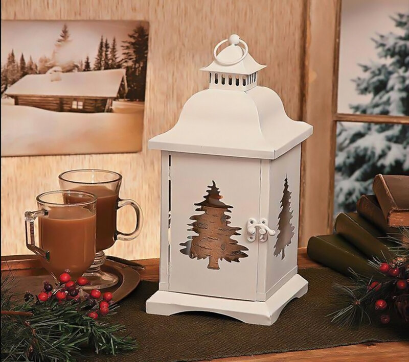 White Lantern with Pine Trees