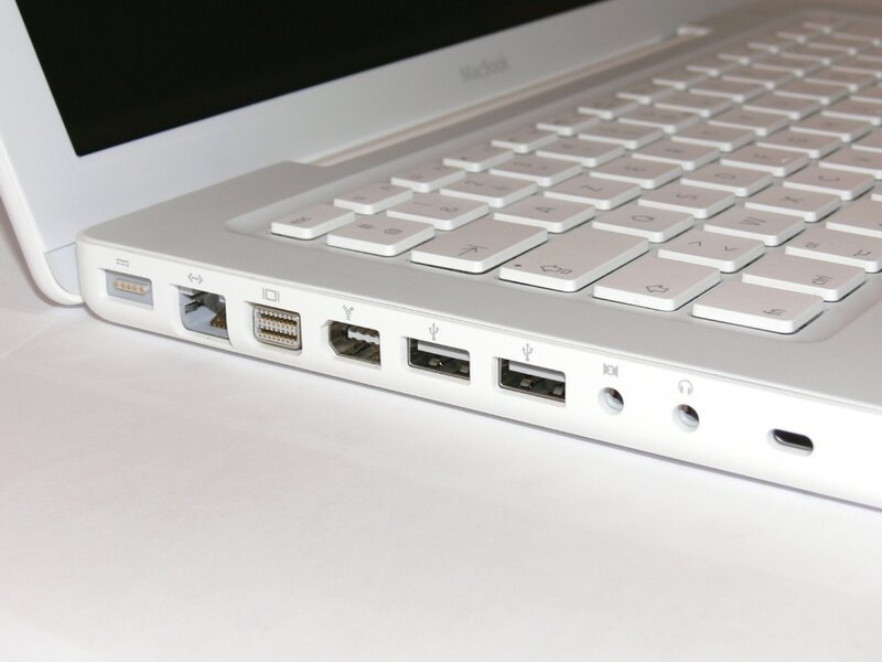 white laptop side view