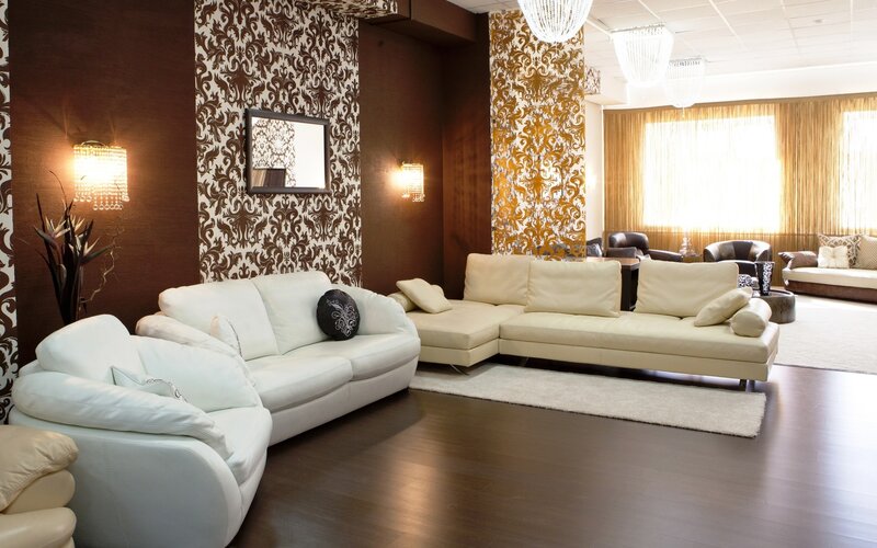 White Leather Sofas — Brown