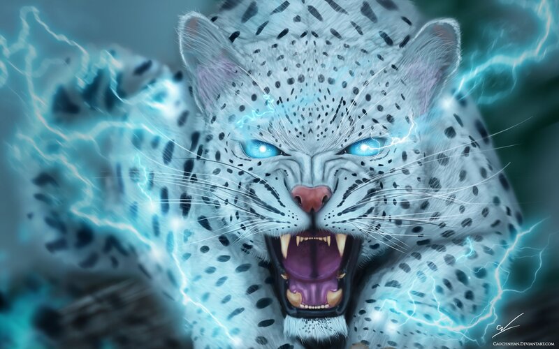 White Leopard with Lightning