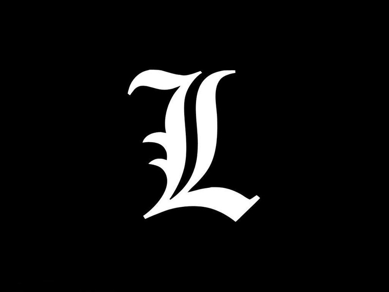 White letter L on black background