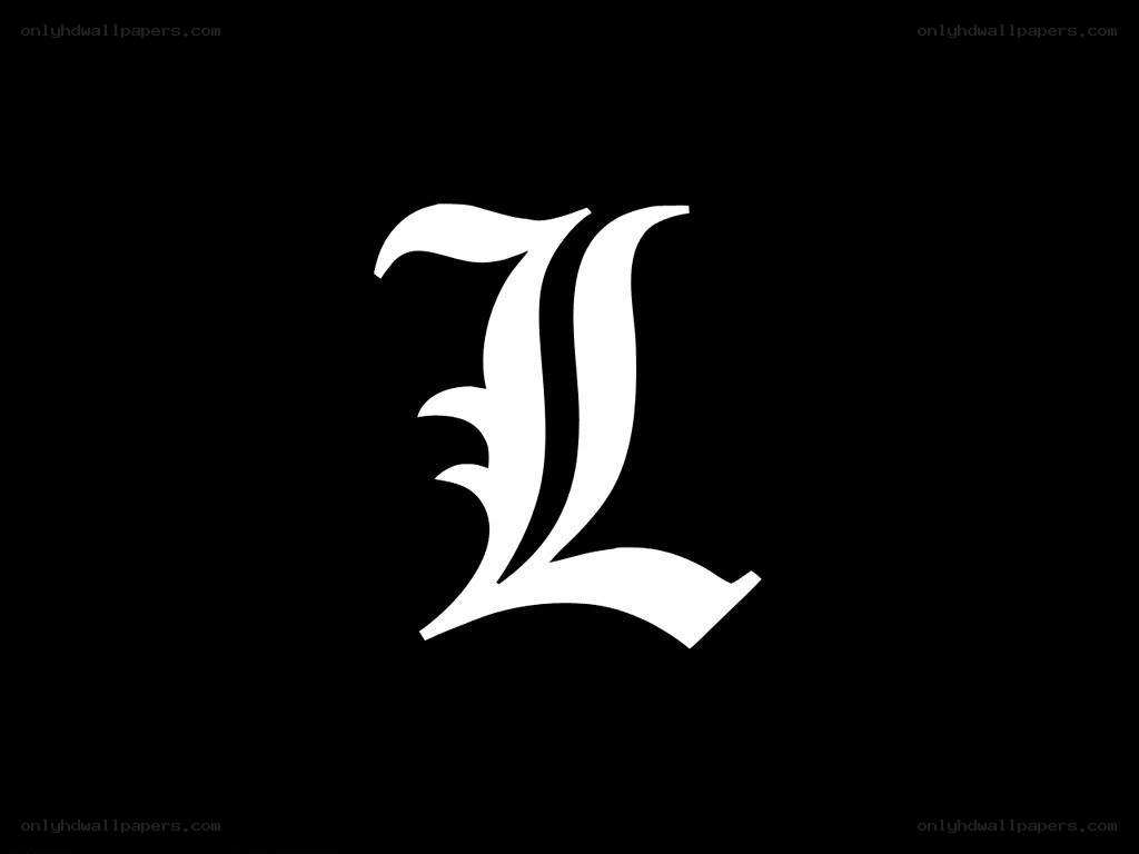 White letter L on black background
