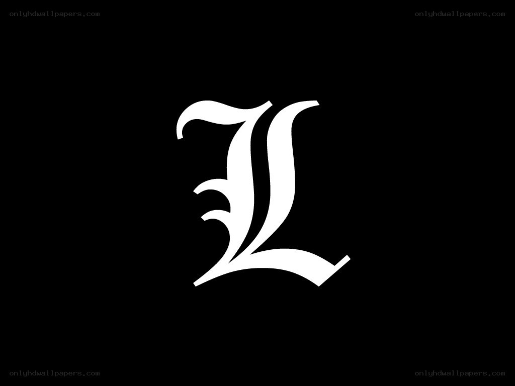 white letter L on black background