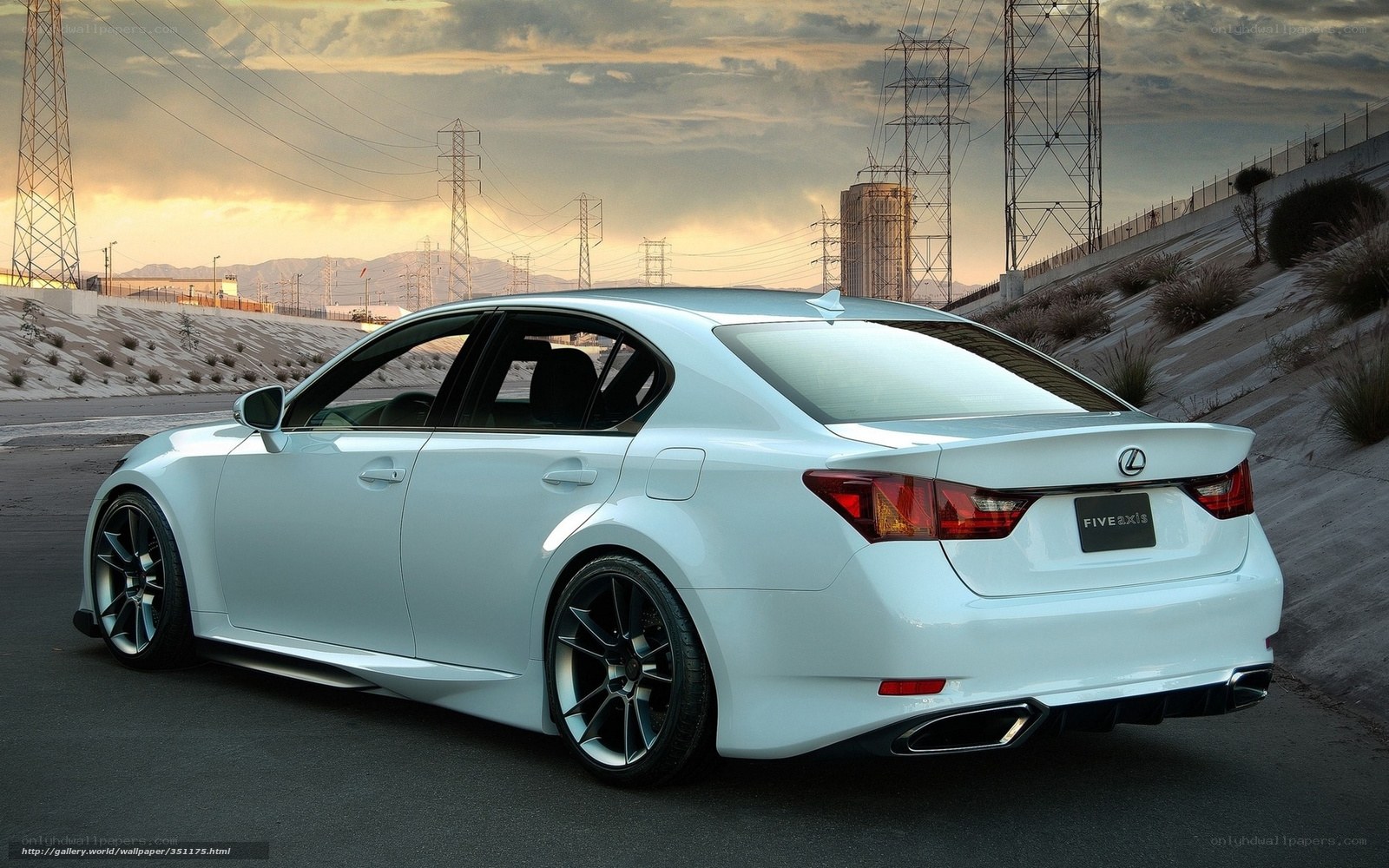 White Lexus GS in industrial setting