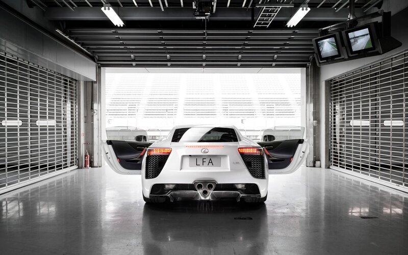 White Lexus LFA in garage