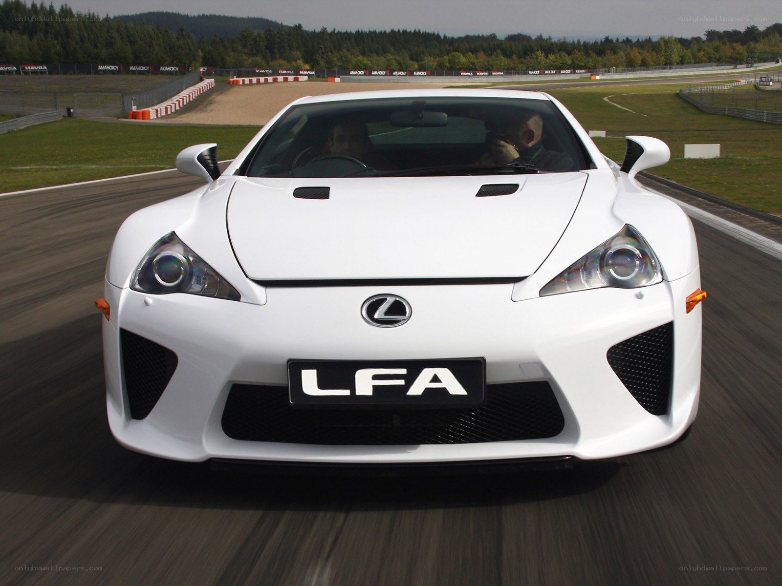 White Lexus LFA on a racetrack