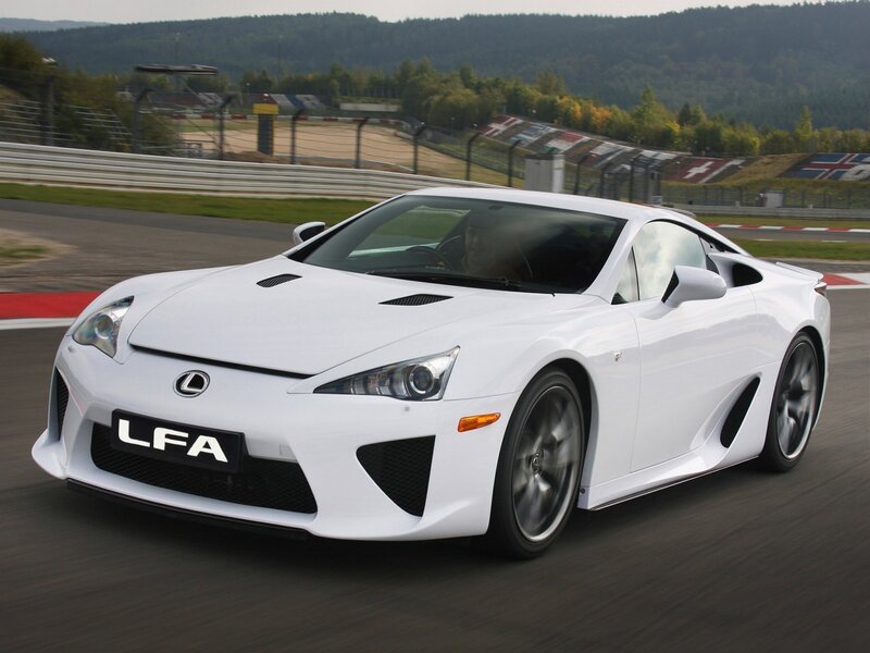 White Lexus LFA on a racetrack