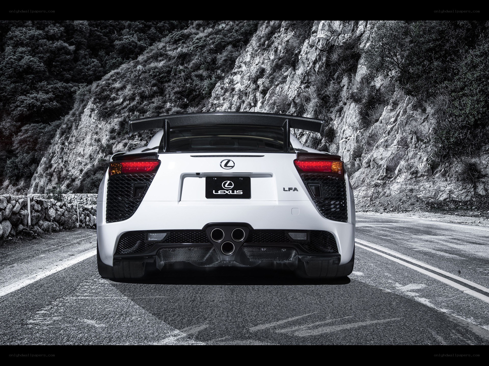 White Lexus LFA on mountain road