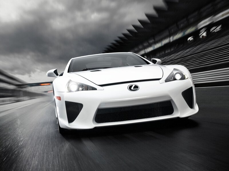 White Lexus LFA on racetrack
