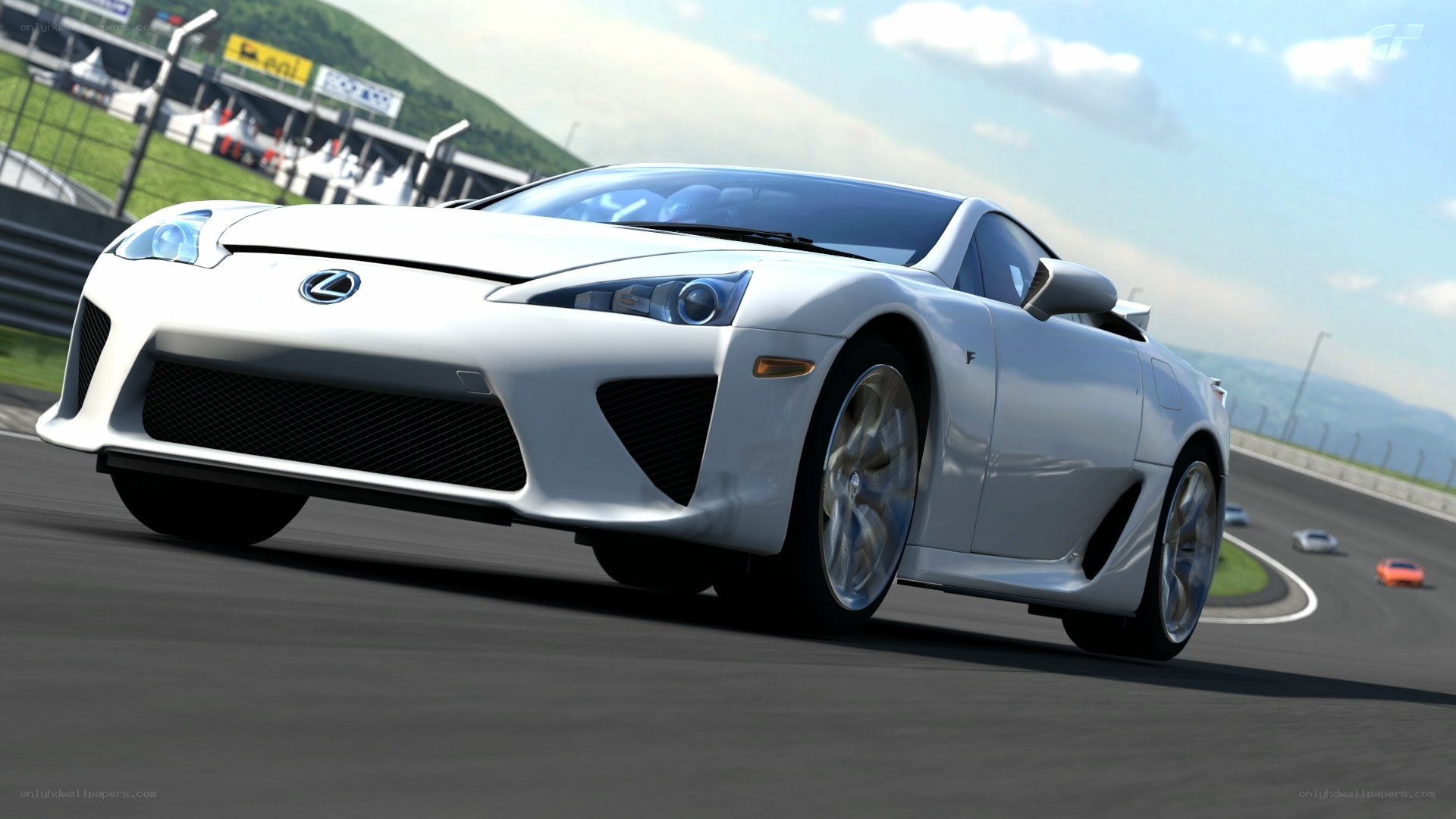 White Lexus LFA on racetrack