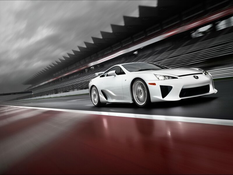 White Lexus LFA on racetrack