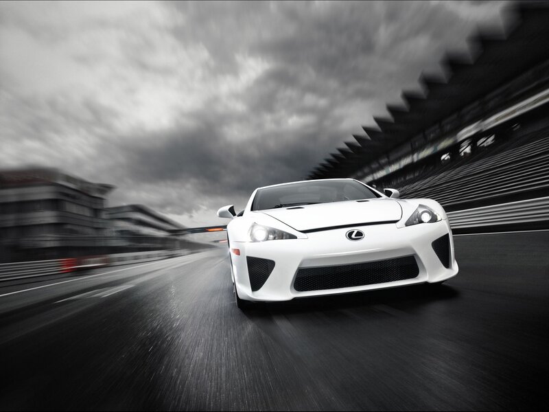 White Lexus LFA on racetrack