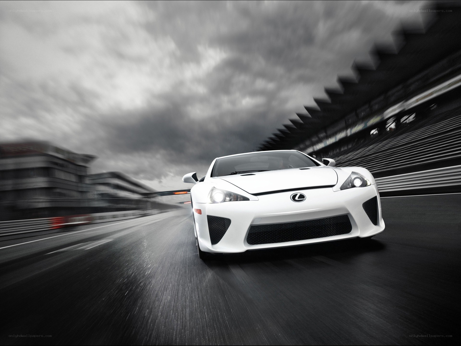 White Lexus LFA on racetrack