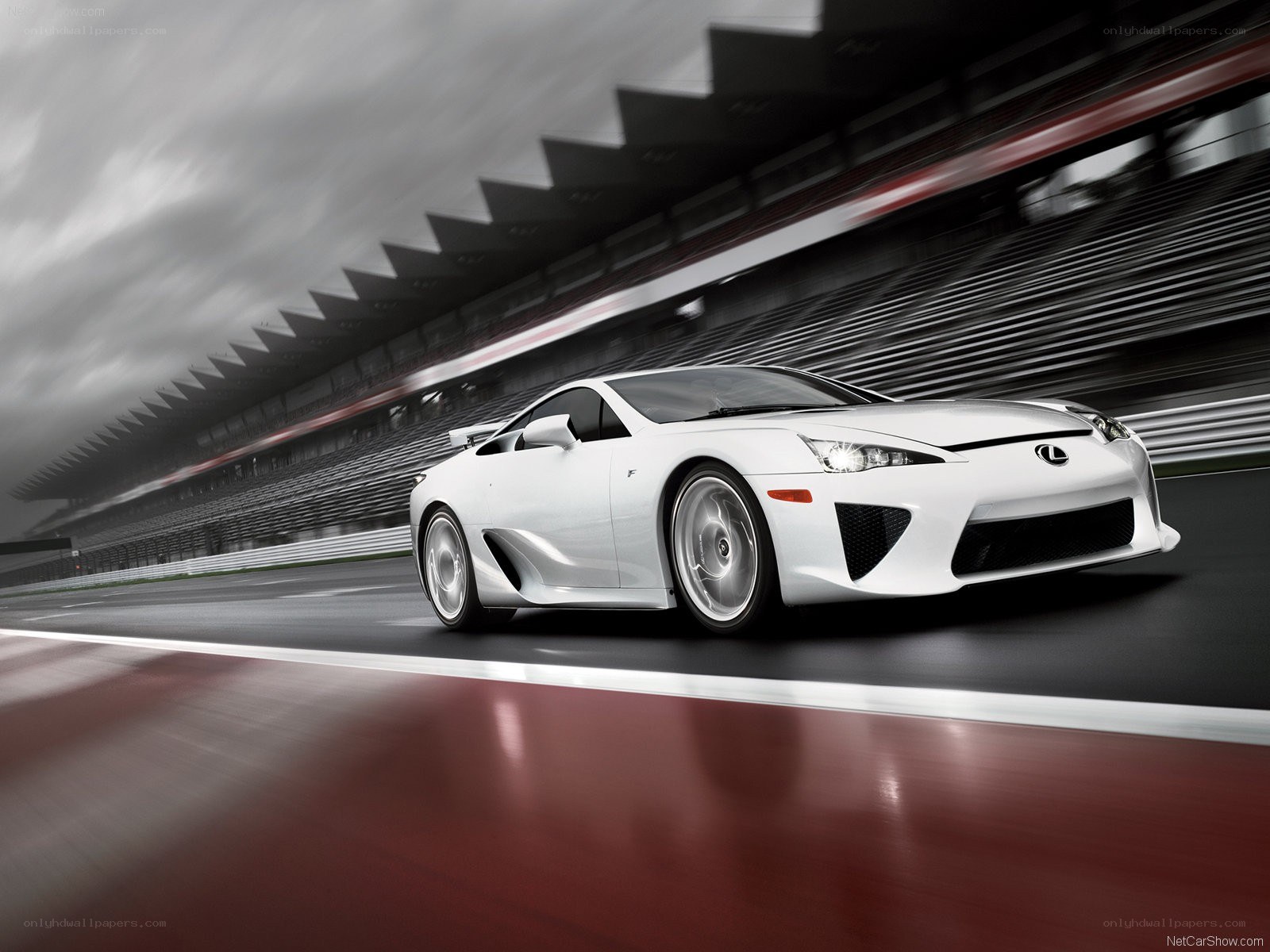 White Lexus LFA on racetrack
