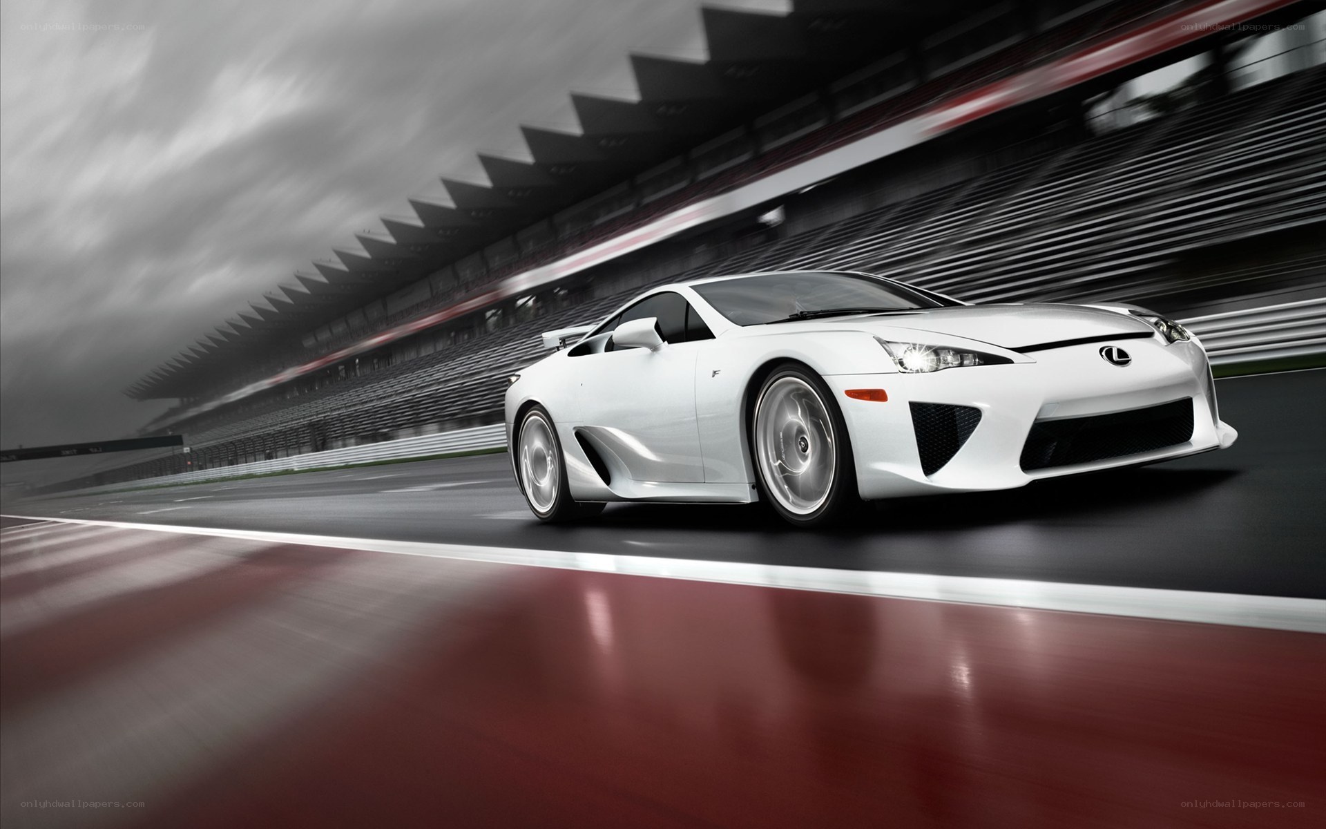 White Lexus LFA on racetrack