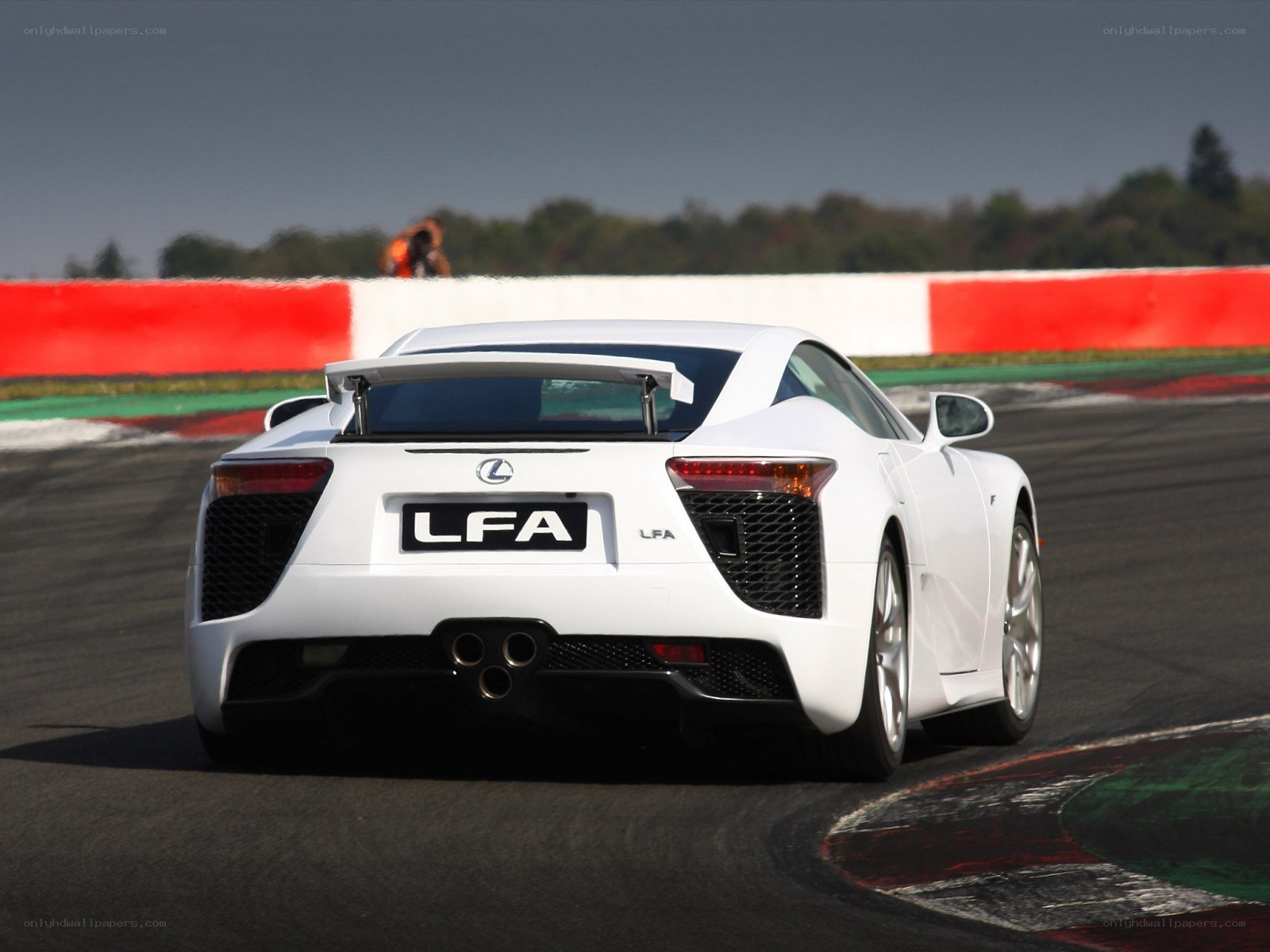 White Lexus LFA on racetrack