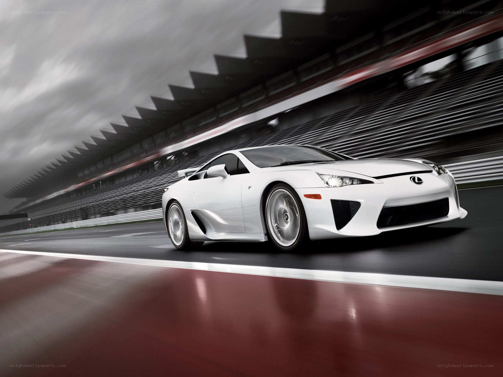 White Lexus LFA on racetrack
