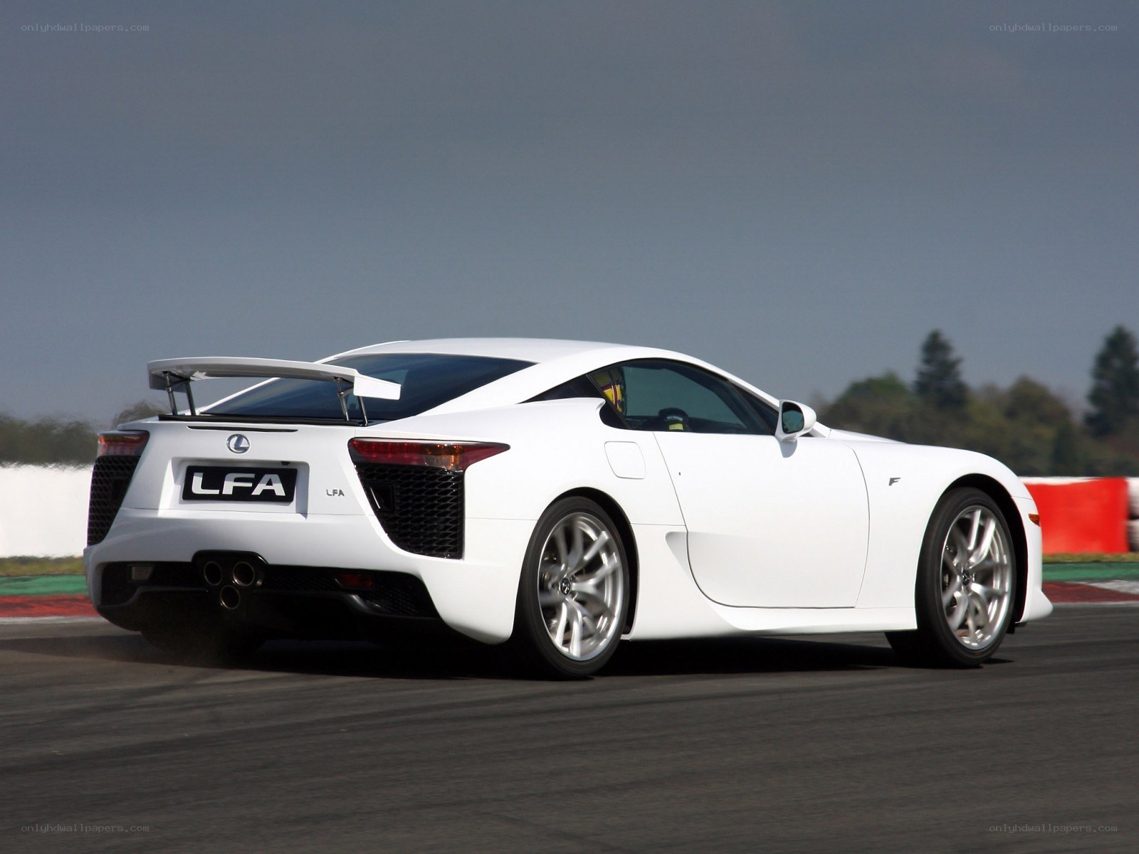 White Lexus LFA on racetrack