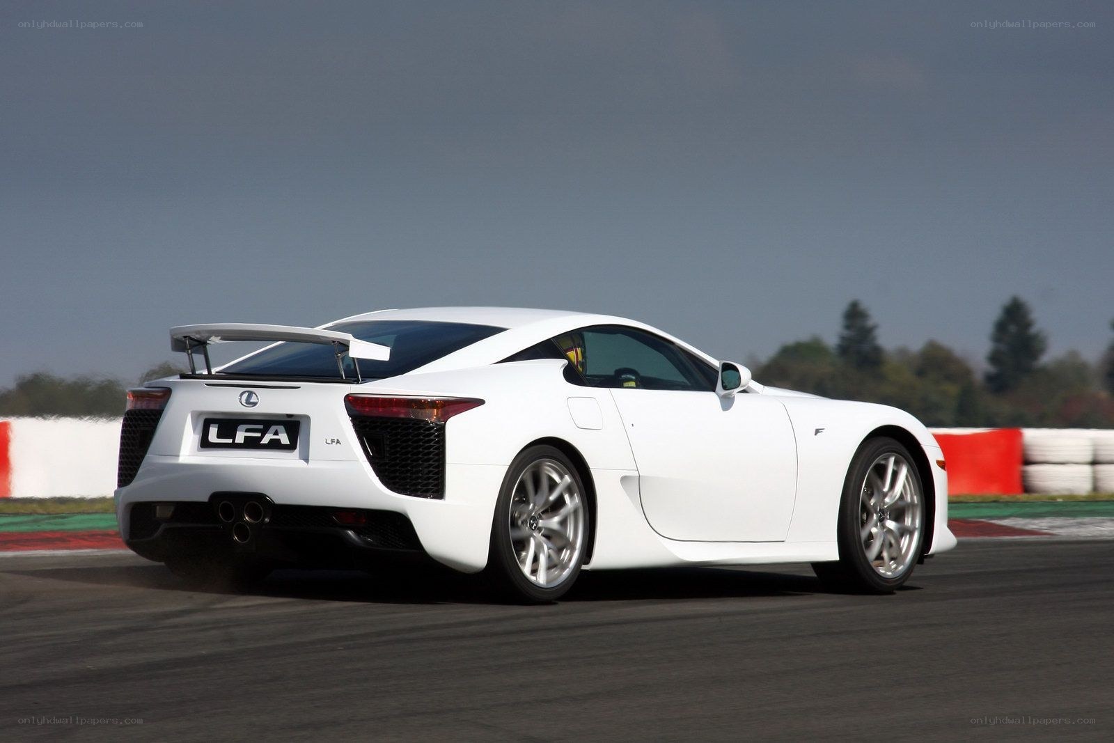 White Lexus LFA on racetrack