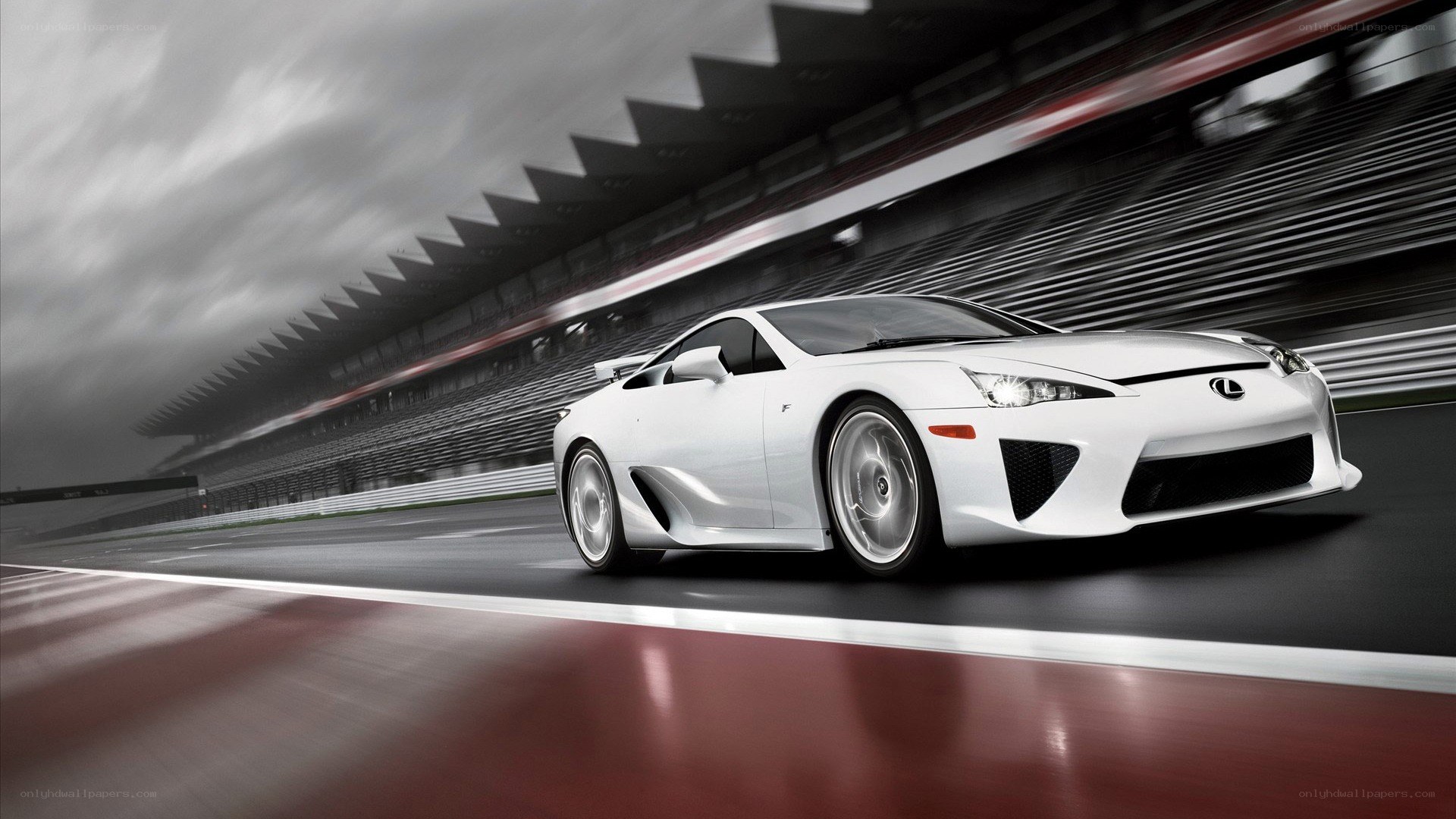 White Lexus LFA on racetrack