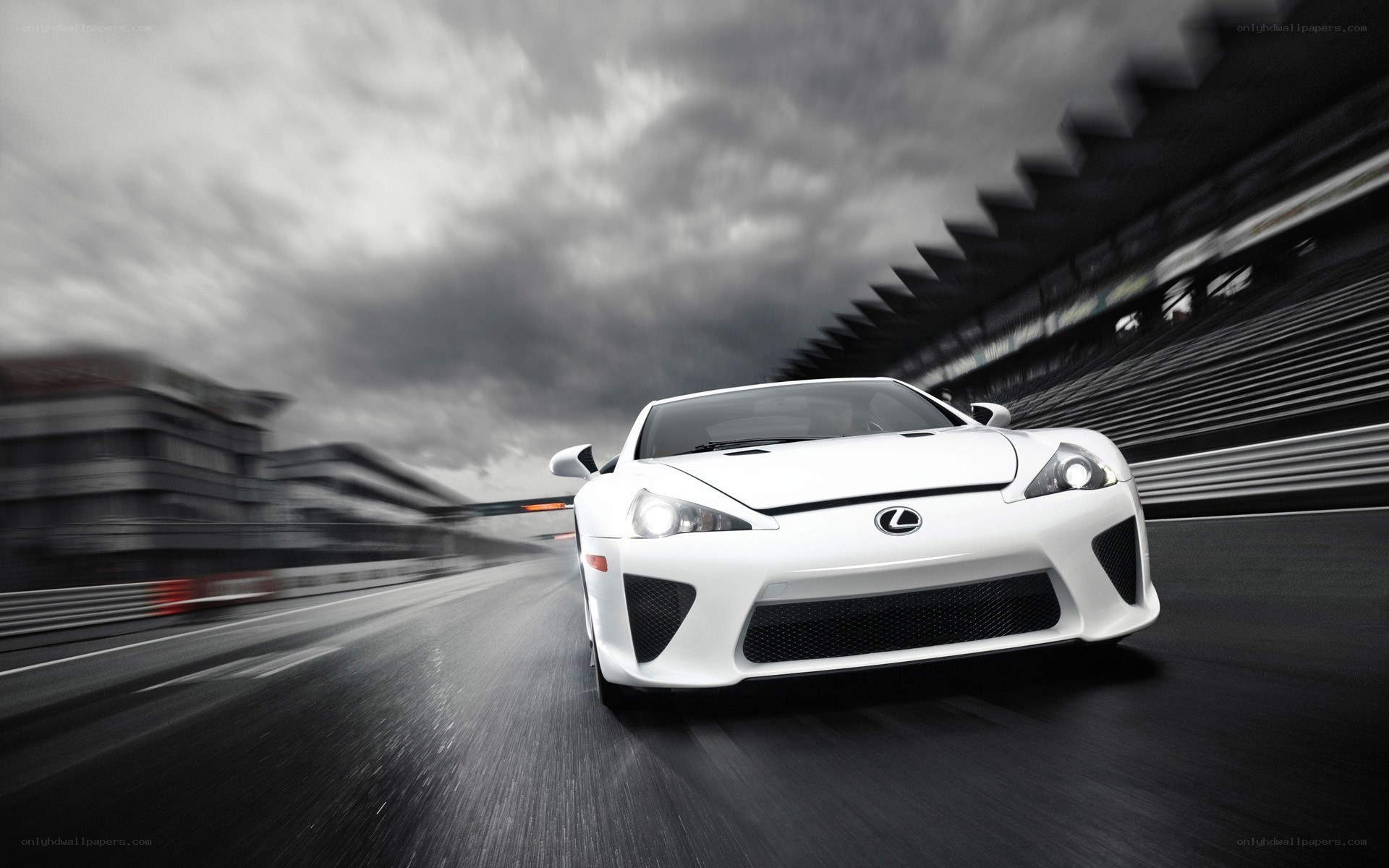 White Lexus LFA on racetrack