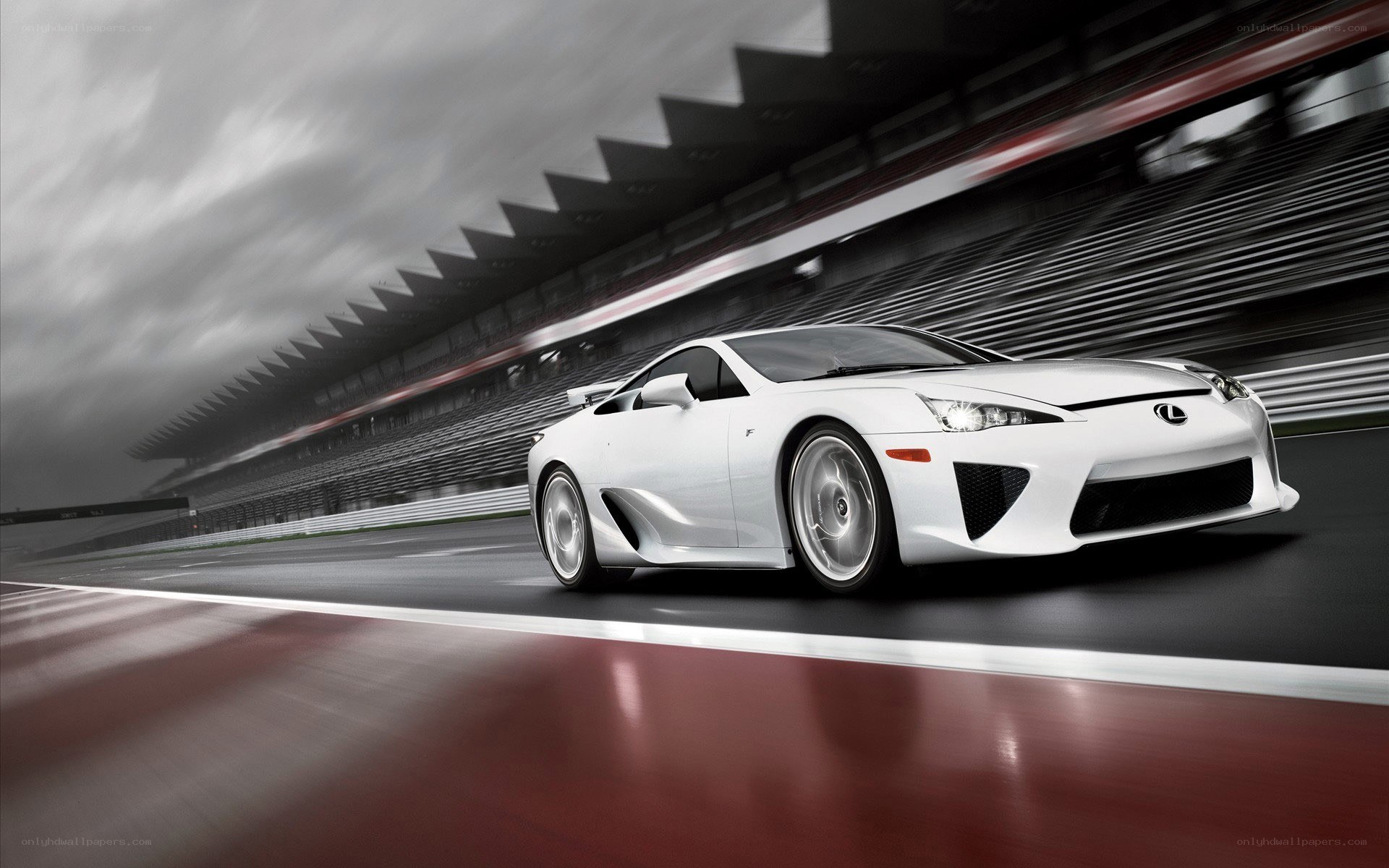 White Lexus LFA on racetrack