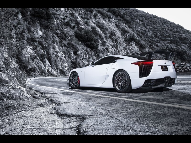 White Lexus LFA on winding road