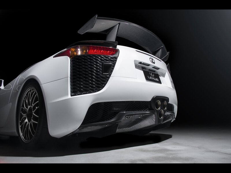 White Lexus LFA with carbon fiber wing
