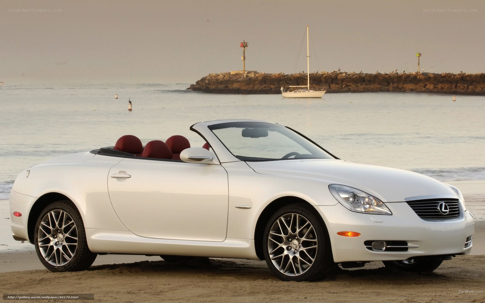 White Lexus SC 430 on beach