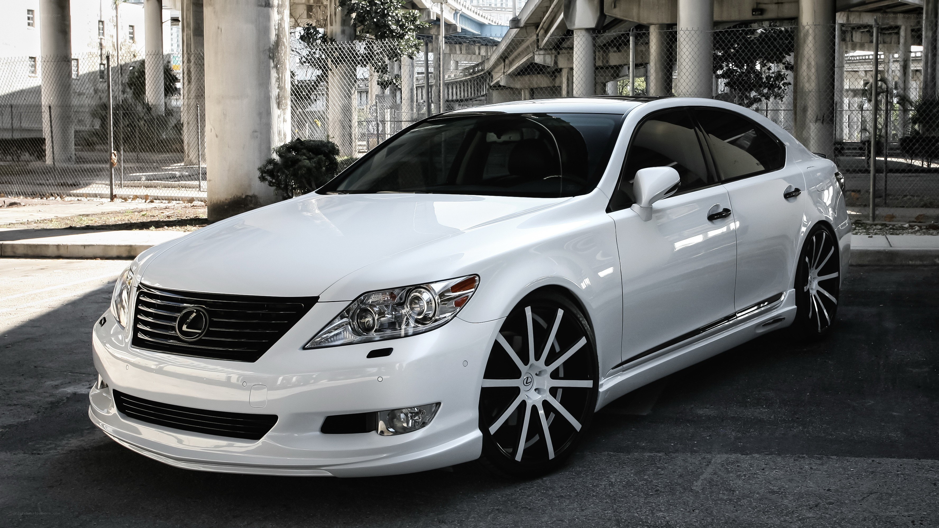 white lexus sedan in urban setting