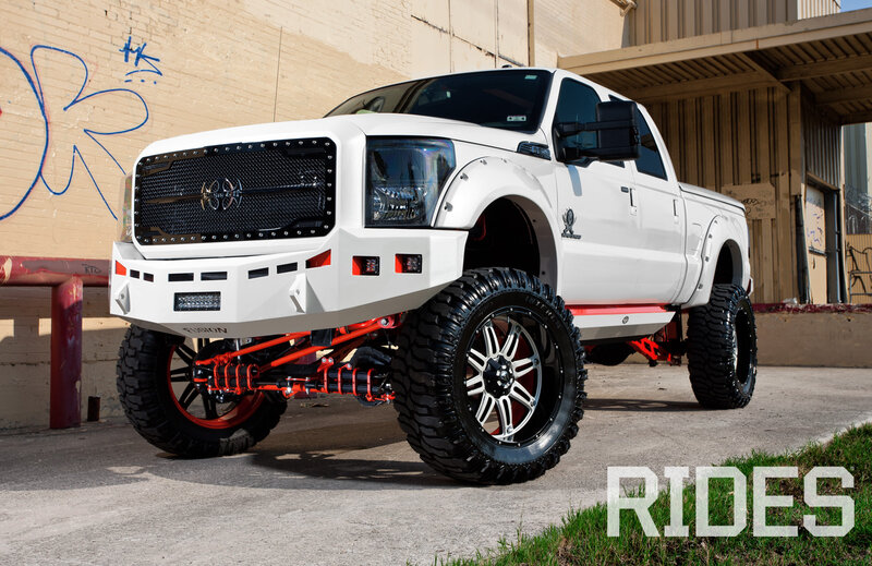 White Lifted Pickup Truck — Dramatic, Afternoon