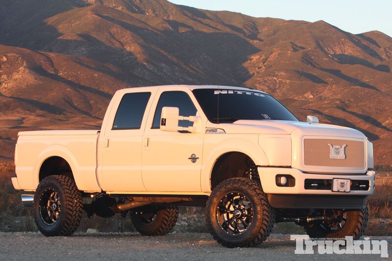 White Lifted Pickup Truck — Dramatic, Sunset, Photograph, Mountains