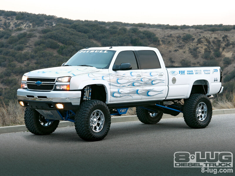 White Lifted Pickup Truck — Dramatic, Sunset, Photograph