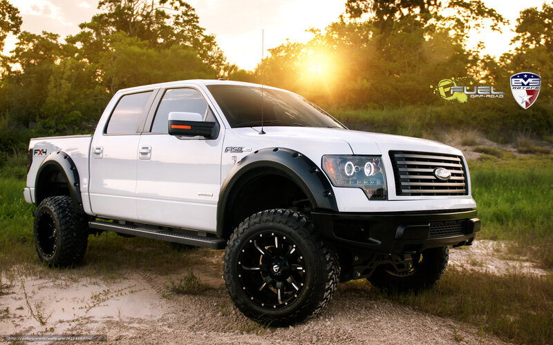 White Lifted Pickup Truck — Dramatic, Sunset, Photograph, Trees
