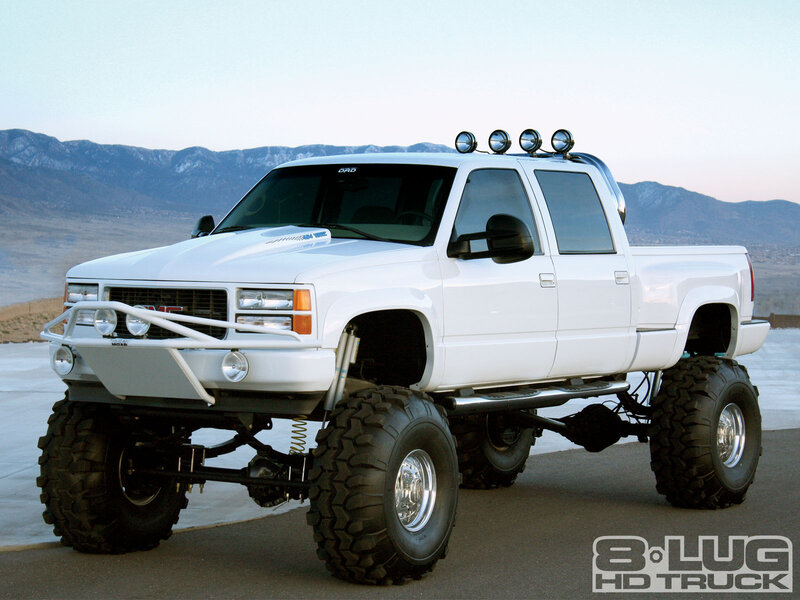 White Lifted Pickup Truck — Dramatic, Sunset