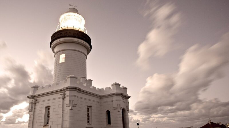 White Lighthouse — Dramatic, Sunset