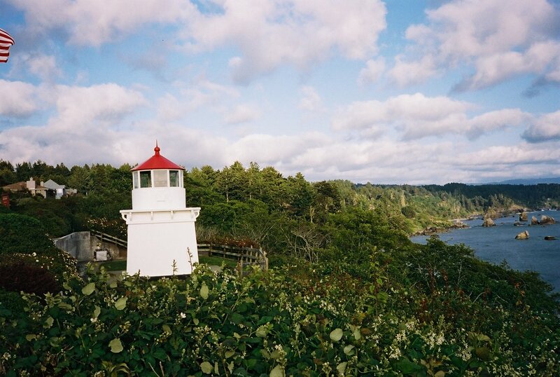 White Lighthouse on Cliff — Green