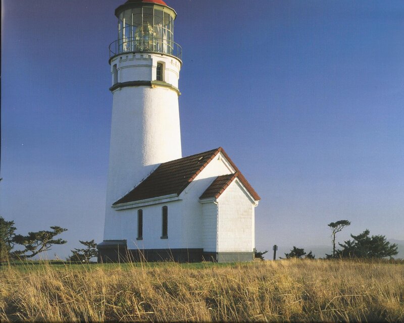 White Lighthouse on Hill — Blue, Serene, Afternoon
