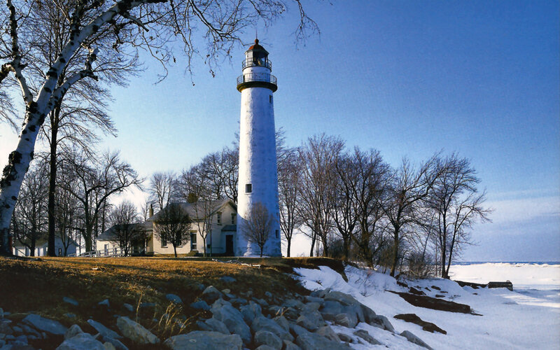 White Lighthouse on Hill — Blue, Serene, Winter