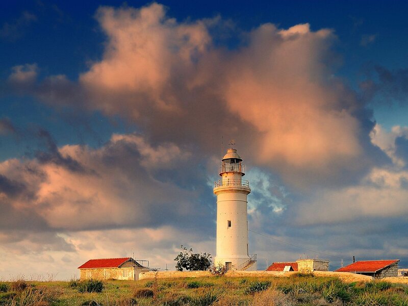 White Lighthouse on Hill — Blue