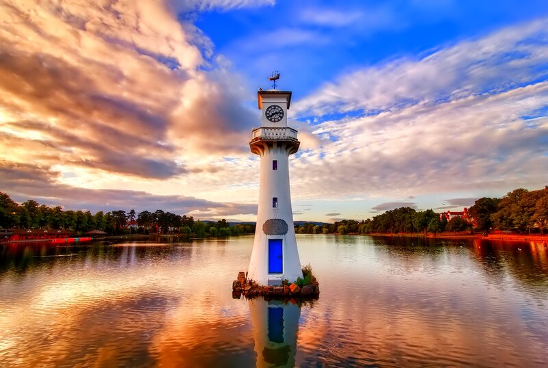 White Lighthouse on Lake