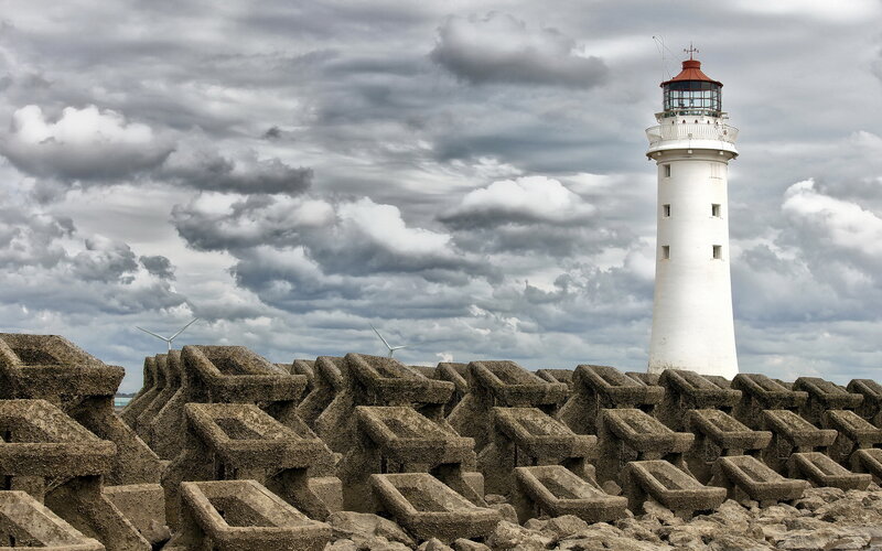 White Lighthouse on Pier — Gray